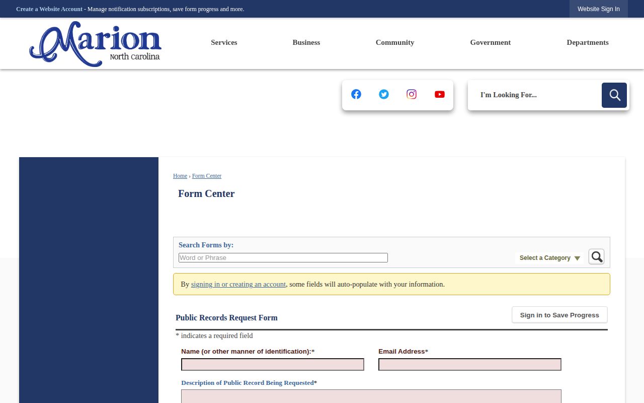 City of Marion public records request form for police arrest reports