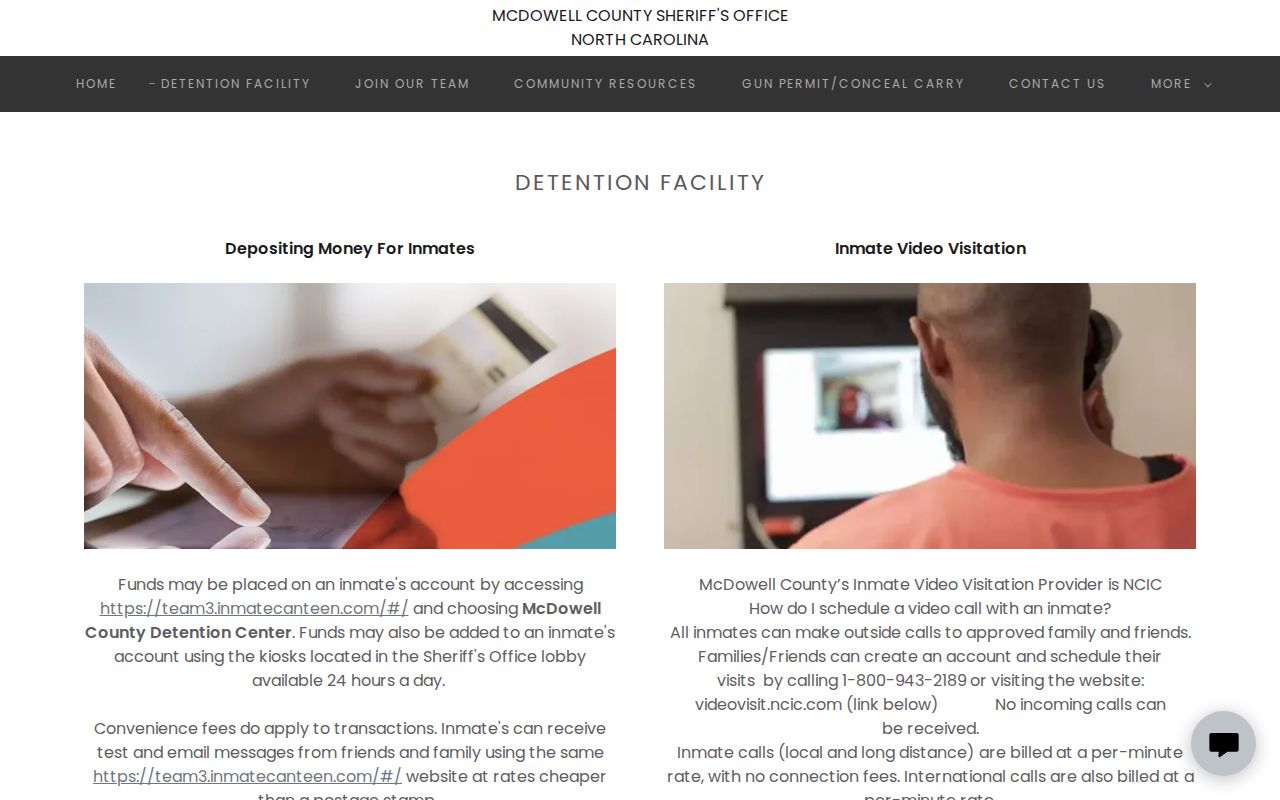 McDowell County Sheriff detention facility information
