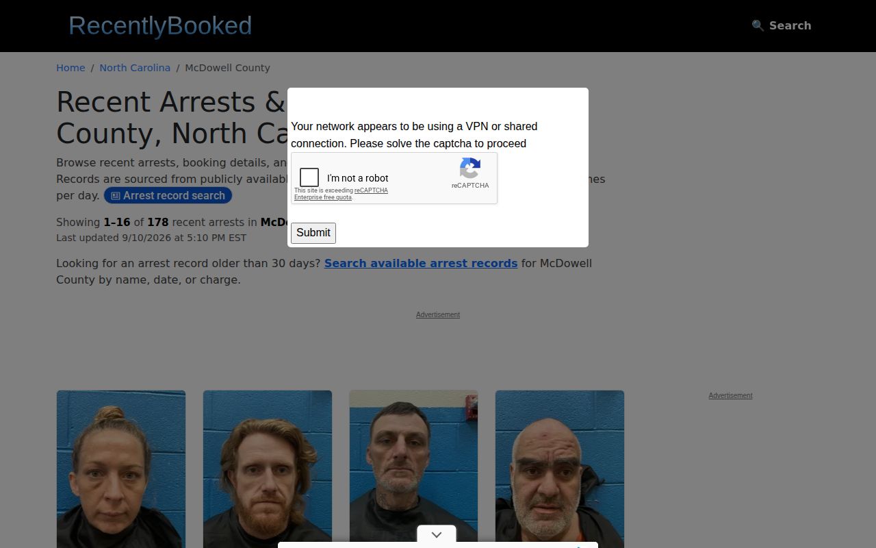 Unofficial McDowell County recent arrest 30-day index